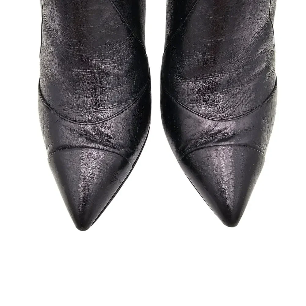Chanel Pearl Ankle Boot Black Leather Size 38 US 7 7.5